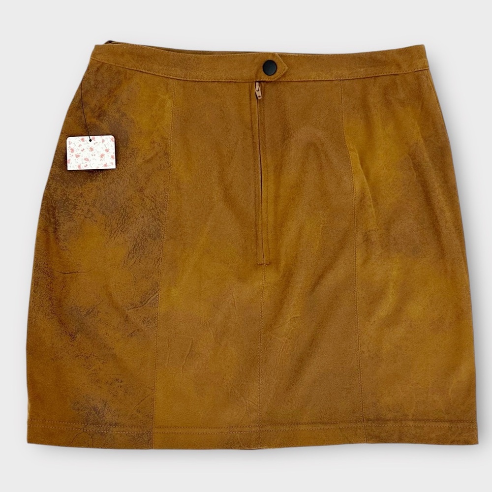 Free People OB1011915 Rumi Ruched Faux Leather Miniskirt Western Cowgirl - Picture 4 of 9